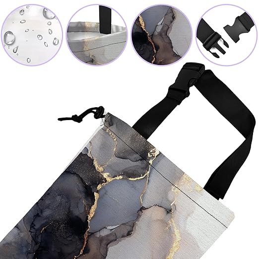 UUCBTAH Car Trash Bag Gray Gold Marble Car Trash Bin Leakproof Waterproof Car Trash Can for Back Seat, Foldable Car Garbage Bag with Adjustable Straps and Drawstring for Car Accessories