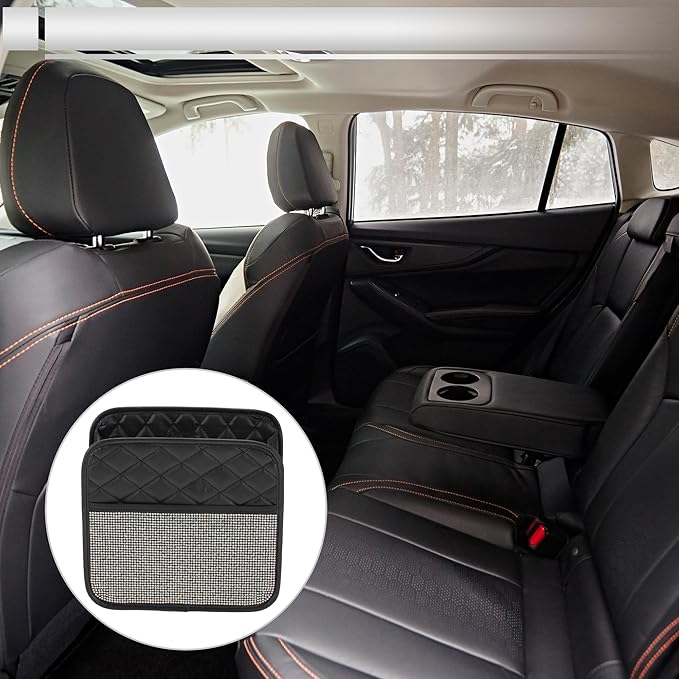 1 Pcs Universal Car Trash Can Hanging 10.2" Length 3.5" Width 10.2" Height Trash Bin Multicolor Faux Leather Rhinestone