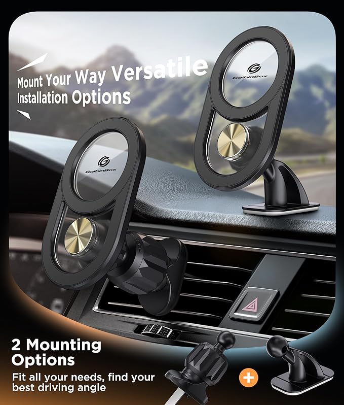 GolbinBox for Magsafe Car Mount, [17*N55 Strong Magnets] 2-in-1 Magnetic Car Phone Holder for Air Vent or Dashboard, 360° Rotation Car Accessories for Women Men for iPhone 17 16 15 14 Pro Max Samsung