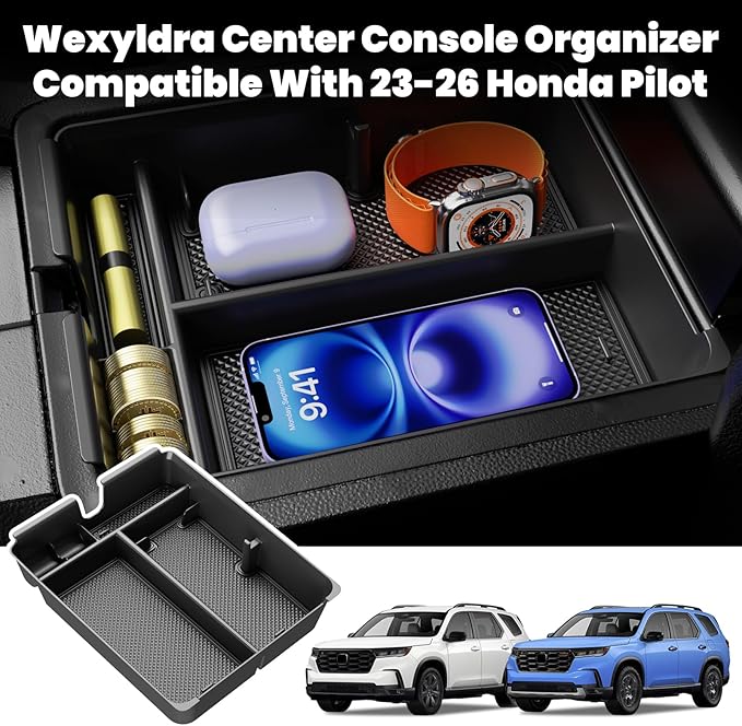Wexyldra Center Console Organizer Compatible with Honda Pilot 2023–2026 & Honda Passport 2026 – Center Console Storage Box Divider Inserts Interior Accessories ABS Material, Keep Your Cabin Neat