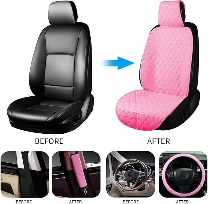 ENOGE Linen Car Seat Covers Front Seat Covers Breathable Cloth Fabric Car Seat Protector Universal Fit Most Automotive, Van, SUV, Trucks(Pink, 1 Front Set)