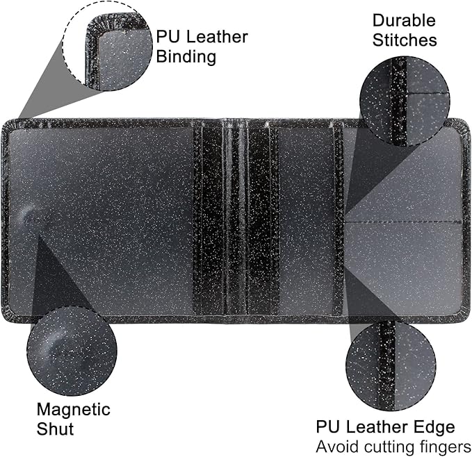 LumiMokki Car Registration and Insurance Holder, Leather Registration and Insurance Card Holder, Vehicle Glove Box Organizer - For Documents, Cards, License (Bling Black)