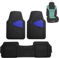 FH Group Automotive Floor Mats Tall Channel Blue Universal Fit Full Set Climaproof™ for Most Sedan, SUV and Trucks, Trimmable Rubber Combo Small Car Seat Cover Design Heavy-Duty Floor Mats for Car