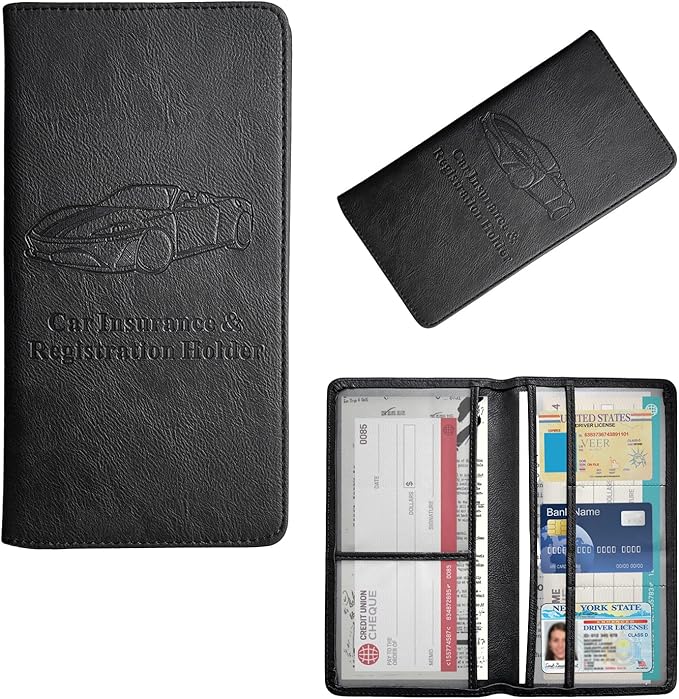 Augeny Car Registration and Insurance Holder, 5.11" x 9.44" Premium Auto Glove Box Organizer with Magnetic Closure, Wallet Case Accessories for Cards, Document, Driver License (Black)