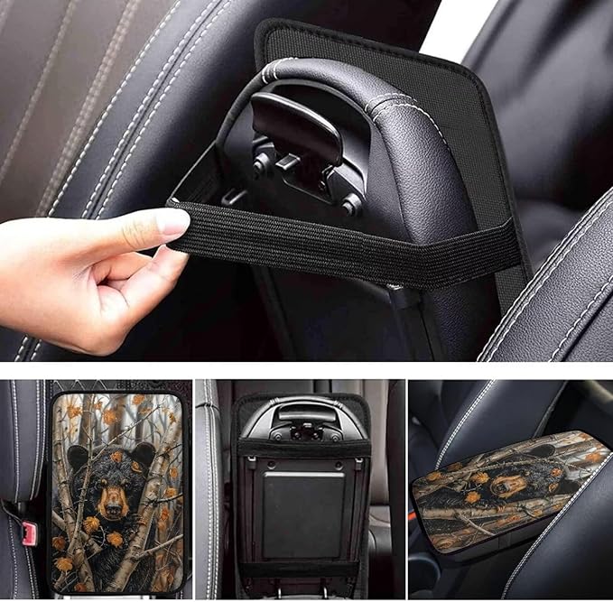 Bear Auto Center Console Cover Non Slip Arm Rest Cover for Car SUV Vehicles Breathable Soft Auto Seat Box Pad Cushion Bear Car Accessories Automotive Decorations