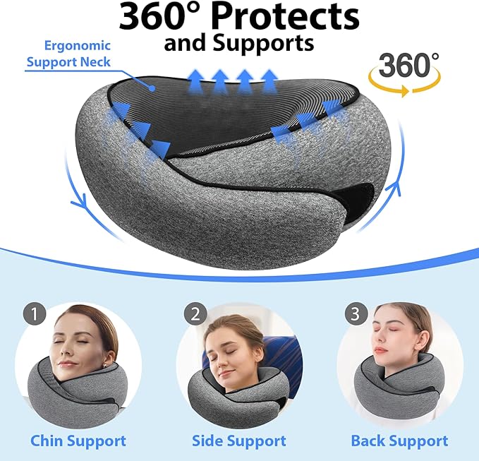 JJSHUANL Travel Pillows for Airplanes,360° Support Stowable Travel Pillow, Neck Pillow Airplane with Memory Foam Portable Travel Neck Pillow for Traveling, Suitable for Airplanes, Offices, and Cars