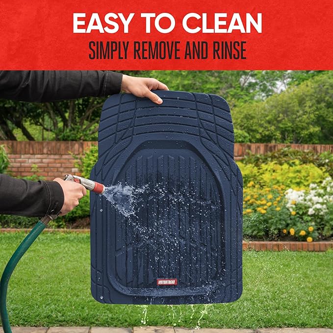 BDK Heavy Duty Blue Rubber Car Mats Full Set - Universal Trim-to-Fit All Weather Floor Mats - Floor Mats for Car Accessories - Front & Back Interior Floor Mats for Truck Accessories