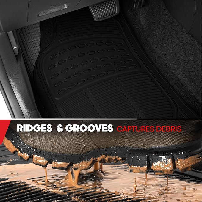BDK 3-Row ProLiner Original Heavy Duty 4pc Front & Rear Rubber Floor Mats for Car SUV Van (Fits 3rd Row Vehicles) - All Weather Protection Universal Fit (Black)