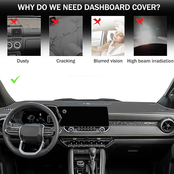 Dash Cover for Chevy Colorado/Gmc Canyon 2023 2024 2025 2026 Dashboard Cover Mat Center Console Non-Slip No Glare Protector Mat Pad Sunshade Interior Accessories for Chevylot Colorado, All Gray