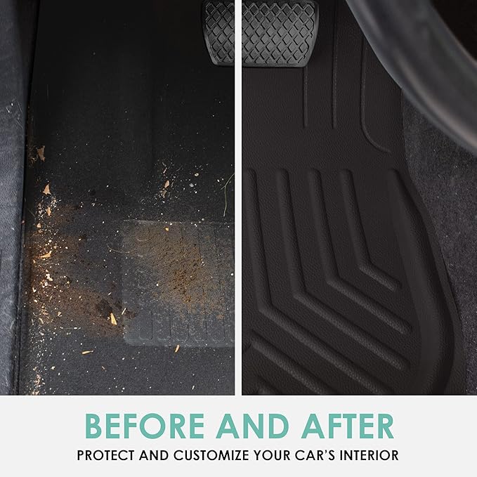 FH Group Faux Leather Deep Dish Car Floor Mats – Trim-to-Fit, Universal Fit Full Set Automotive Floor Mats for Cars, SUVs & Trucks, Durable All-Weather Interior Protection, Black