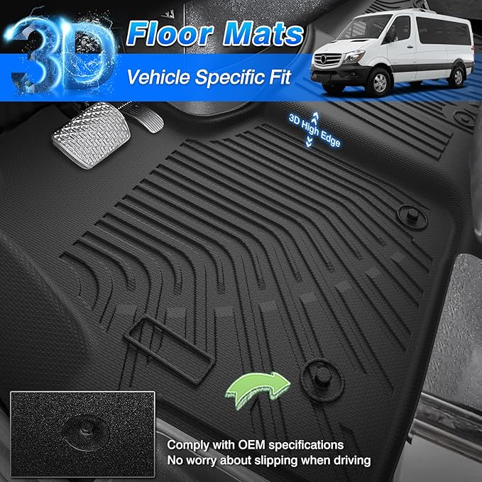 Sprinter Floor Mats - Car Mats for Mercedes-Benz Sprinter 2500/3500 2019-2025, All Weather Floor Mat for Sprinter Accessories, Heavy Duty Rubber Mats, Car Accessories