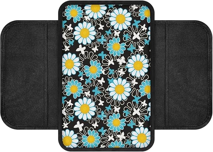 Dreaweet Car Armrest Cover Hippie Flower Car Accessories for Women Interior Universal Arm Rest for Truck SUV Center Console Pad Cover Protector Soft Armrest Seat Box with 2 Storage Pockets
