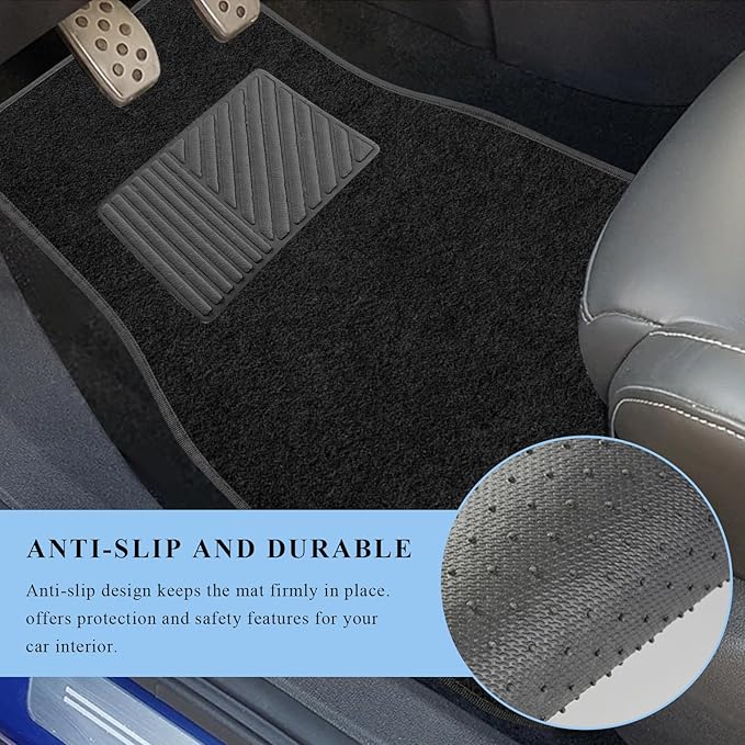 4PCS Car Floor Mats, Waterproof Non-Slip Car Floor Liners with Safety Heel Pad, All-Weather Wear-Resistant Mats Heavy Duty Universal Carpets for Truck SUV Van Sedan (Black)