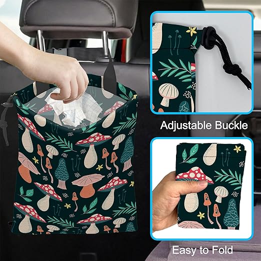 ghatobty Car Trash Bag Mushroom Car Garbage Bag Hanging Car Trash Can for Back Seat with Drawstring