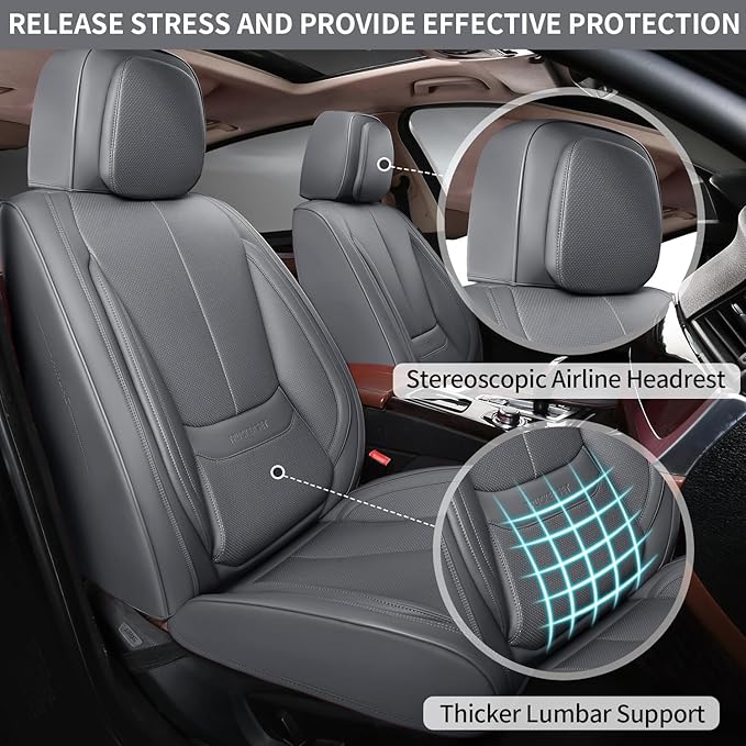 truckerset Car Seat Covers Full Set,Leather Waterproof Car Seat Cover,Airbag Compatible,Breathable Design,Suitable for Car,Truck,SUV 5 Pack (Grey)
