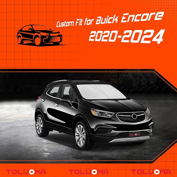 Toluoma Custom Fit Windshield Sun Shade for Buick Encore 2020-2024 - Full Coverage, 210T Reflective Fabric, Double-Layer Design - Blocks 99% UV Rays, Keeps Car Cool, Easy to Install and Store