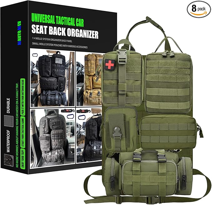 AIAUTOAIEV 7 PACK Tactical Seat back organizer Truck organizer With 6 Detachable Pouches Universal For Car Truck Ford Jeep Military-Grade Heavier Panels With Multi-functional Packs (Army green)