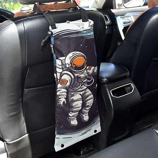 ALAZA Hanging Car Trash Bags Garbage Bag Trash Can for Back Seat Small Astronaut Cartoon 4 Washable Storage Bag Retractable 2 Pack
