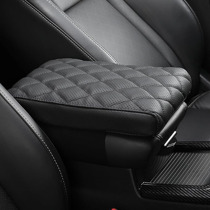 POKSRI Car Center Console Cover/pad Genuine Leather,Universal Armrest mat, Adjust driving posture Cushion,Protector box,Memory Foam,Real cowhide,Relieves shoulder/arm fatigue,boosting driving safety