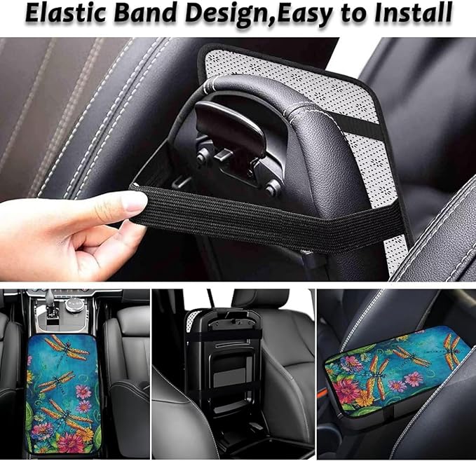 Bulopur Dragonfly Armrest Cover Car Easy to Install Car Center Console Cushion Pad Flannel Auto Armrest Console Car Accessories Comfortable Universal Fit Most Cars Women Men