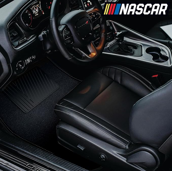 NASCAR Carpet Car Mats | 4-Piece Car Mats Full Set | Universal Fit for Cars, Trucks & SUVs | All-Weather Protection Shielding from Spills & Stains | Automotive Floor Mats w/Heel Pad | Car Rug, Black