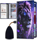 Car Registration and Insurance Card Holder for Women Men, Waterproof PU Leather Glove Box Car Organizer with Magnetic Shut, Vehicle Document Holder for Driver License,Cards, Blue Lion Pattern