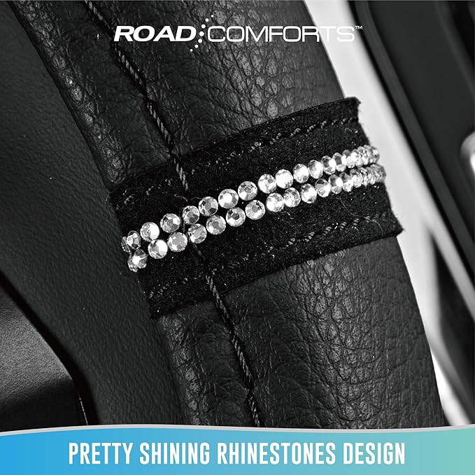 Road Comforts Leopard Steering Wheel Cover - Made with PVC Leather Cheetah Print - Anti-Slip, Universal Fit 14 1/2 inches to 15 inches - Black