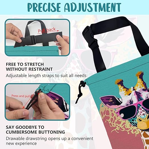 KXWQTRDD Car Garbage Bag Giraffe Wearing Sunglasses Hanging Canvas Car Trash Bag Waterproof Drawstring Car Back Seat Organizer for Car Back Front Seat Console with Adjustable Buckle