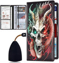 Car Document Holder with Magnetic Shut, Car Registration & Insurance Card Holder, Waterproof PU Leather Glove Box Organizer Vehicle Accessories Driver License for Women/Men, Red Dragon Skull