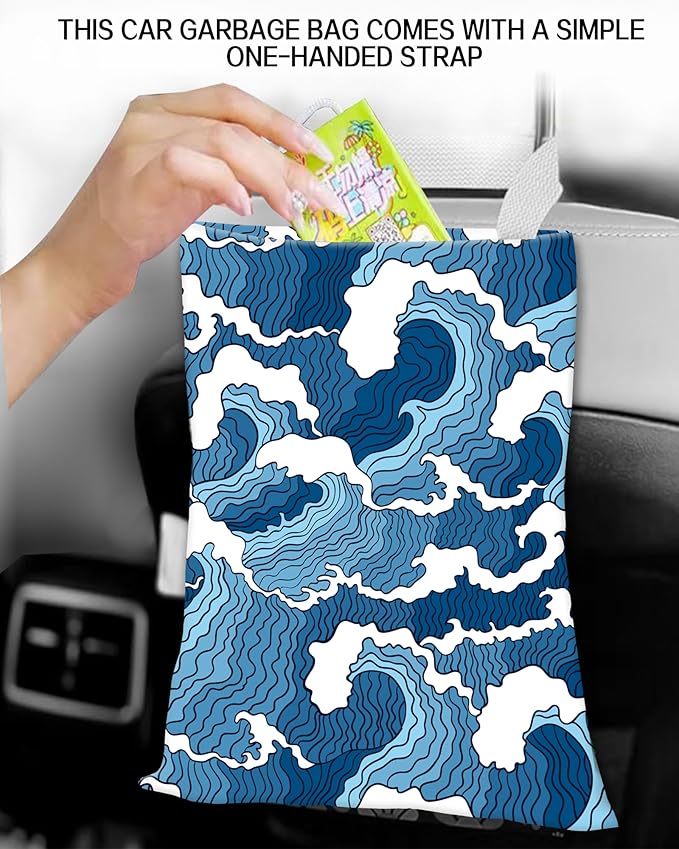 ANKVRP Car Garbage Can, Hanging Car Trash Can Bag for Back Seat Organizer, Cute Blue Sea