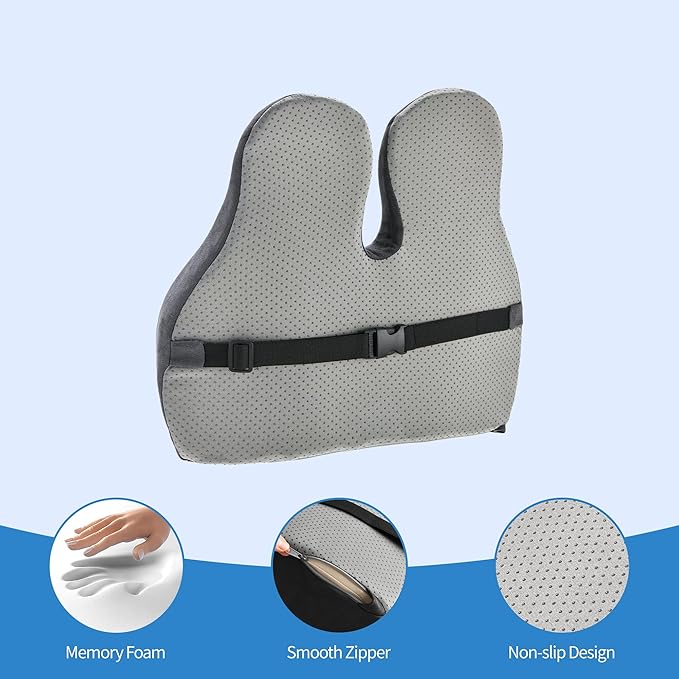 Zickskt Lumbar Support Pillow for Office Chair - Memory Foam Back Cushion for Chair, Car, Couch - Lumbar Pillow Promotes Better Posture, Back Pain Relief with Adjustable Strap & Non-Slip