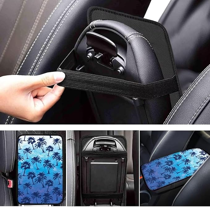 Palm Tree Car Armrest Cover Protector Dustproof Auto Center Console Cover Pad Soft Comfy Cars Armrest Seat Box Covers Cushion Palm Tree Car Accessories Decoration