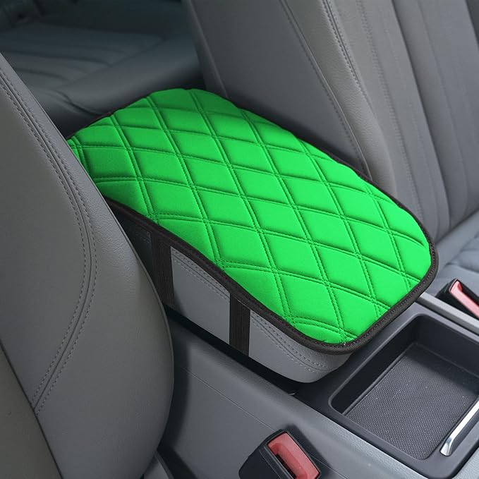 WYLF Water-Resistant Neosupreme Center Console Pad with Diamond Pattern Green Armrest Cushion Cover Soft Protector Universal Fit for Cars Trucks and SUVs