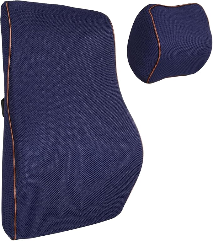 HARFINGTON Car Headrest & Lumbar Support Pillow Kit Memory Foam Ergonomic Seat Headrest & Lumbar Cushion for Driving Office Car Seat, Navy