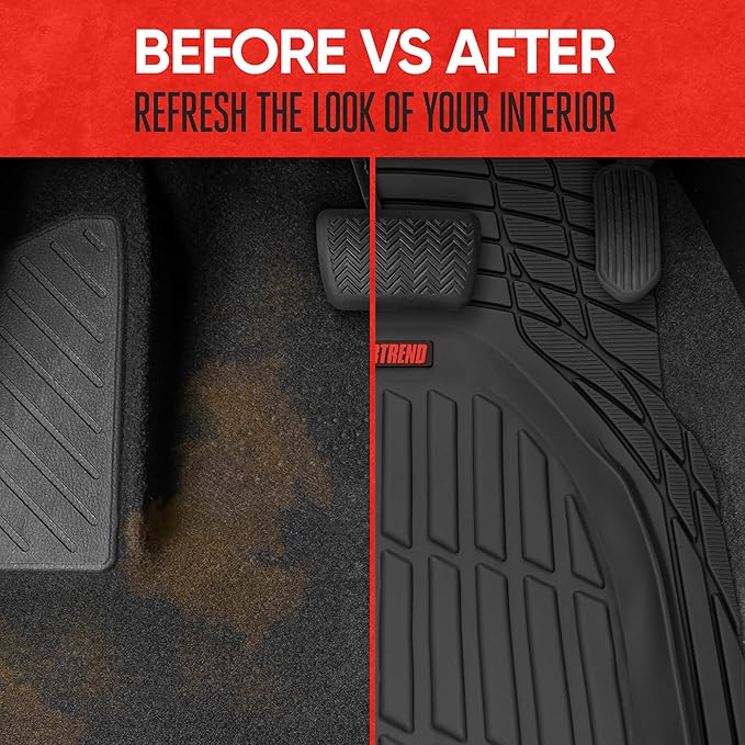 Motor Trend MT-921-BK FlexTough Tortoise - Heavy Duty Rubber Floor Mats for Car SUV Van & Truck - All Weather Protection - Deep Dish (Black)