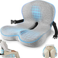 MYFAMIREA Truck Seat Cushion, Memory Foam Trucker Seat Cushion for Truck Driver Long Sitting with Adjustable Strap, Back Support and Pain Relief for Trucker Driving Office Chair and Pain, Light Gray
