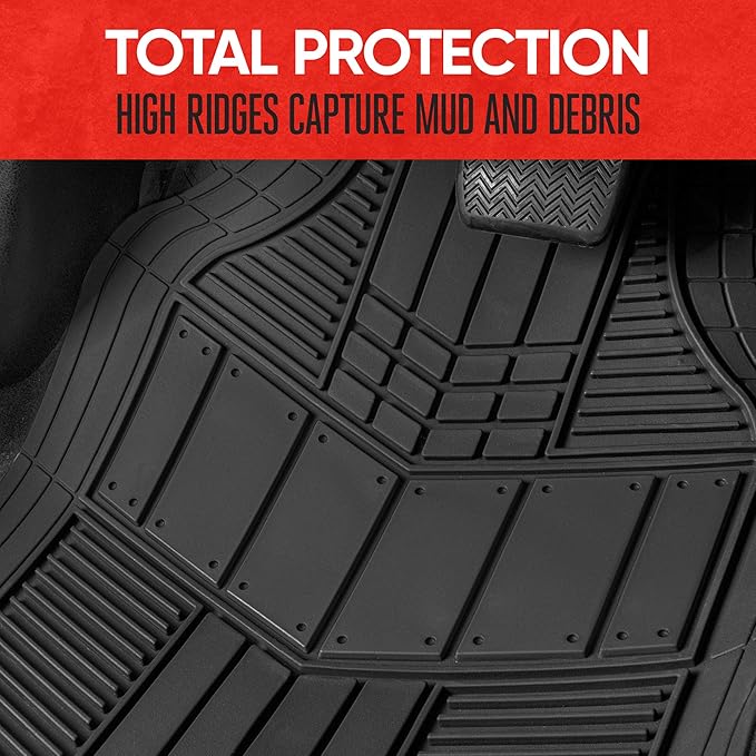 Motor Trend DualFlex™ Rubber Car Floor Mats All Weather Waterproof 4-Piece Sporty Two-Tone Design Car Mats Full Set - Universal Trim-to-Fit Floor Mats for Car, SUV, & Trucks - Car Carpet Protector