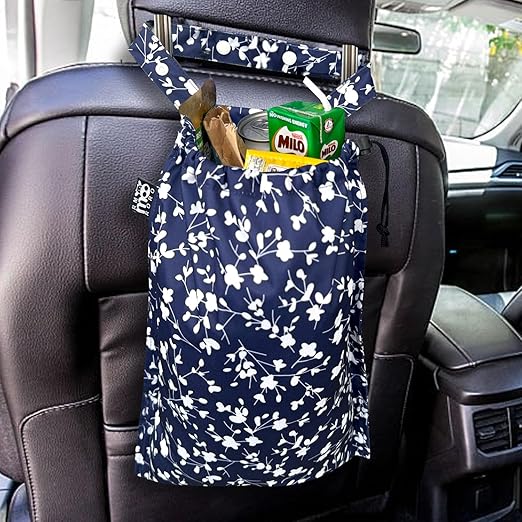 RMMOORORO Cute Hanging Car Trash Garbage Bag 100% Leakproof Waterproof Multipurpose for Car Back Front Seat Console with Hanging Strap (Small Flowers)