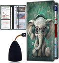 Car Registration and Insurance Card Holder for Women Men, Waterproof PU Leather Glove Box Car Organizer with Magnetic Shut, Vehicle Document Holder for Driver License,Cards, Cool Elephant Pattern