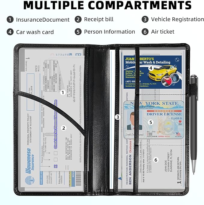 Tudguiloae Car Registration and Insurance Card Holder, Trunk Document Holder Organizer, Essential Vehicle Glove Box Organizer PU Leather Wallet for Driver,Sunflower Butterfly Pattern