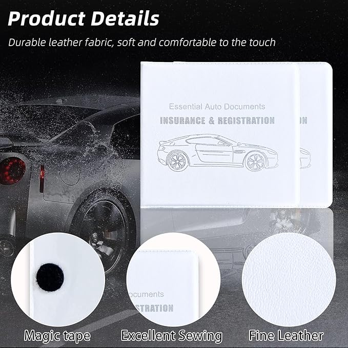 Ziciner Car Registration Insurance Holder, 2Pack Essential Auto Card Document Glove Box Organizer with Touch Fastener, Vehicle Interior Accessories Perfect for Most Car, Truck, SUV (White/Big Car)