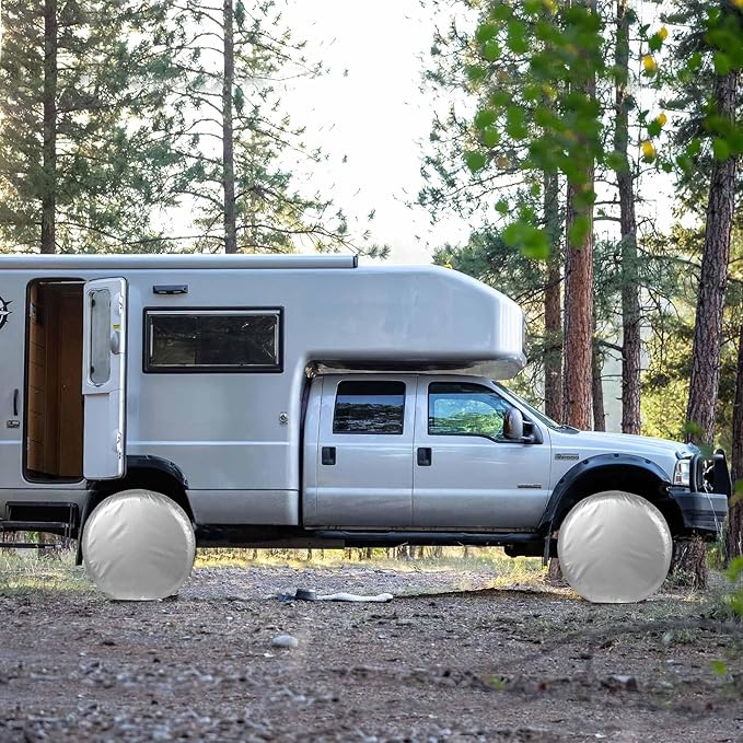 Explore Land Weatherproof Tire Covers 4 Pack Alumium Wheel Protector for Truck, SUV, Trailer, Camper, RV,S (Fits Diameter 32"-34.75"), Silver, Set of 4
