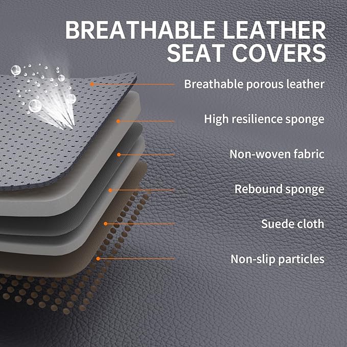 GEZHOUBA Full Coverage Car Seat Covers Full Set Waterproof, Luxury Leather Automotive Seat Covers Car Seat Protector, Front & Rear Seats Cover Sets Universal Fit for Most Vehicles Sedans SUVs, Gray
