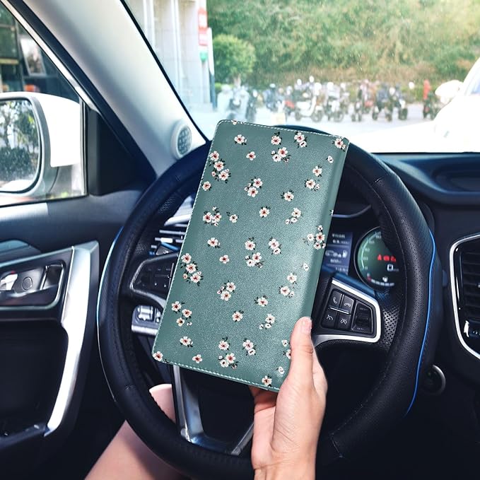 ALAZA Rustic Flowers Floral Car Registration and Insurance Card Holder Vehicle Glove Box Car Organizer Driver License Documents Holder Waller Case Organizers