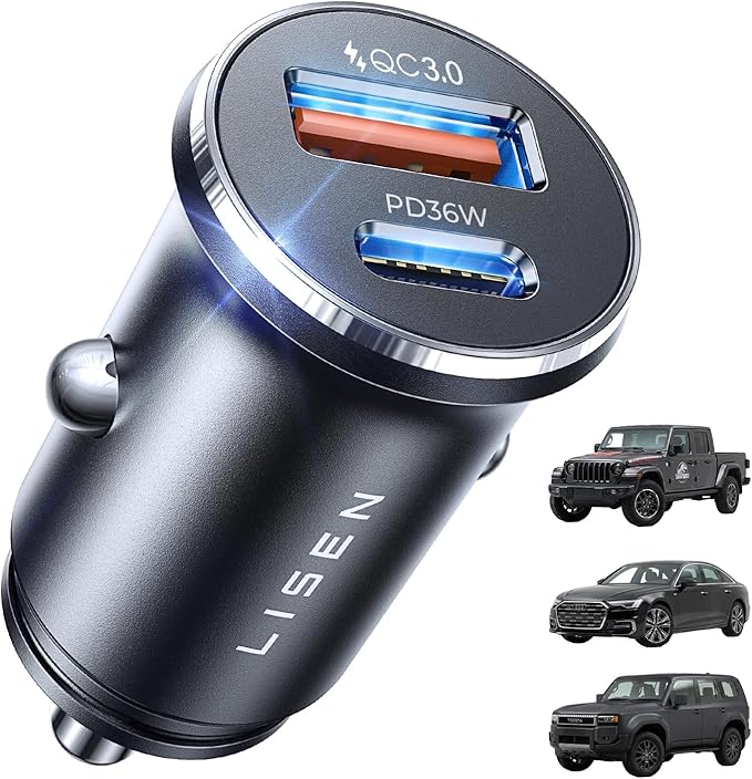 LISEN 54W Mini Cigarette Lighter Adapter Car Charger USB C Fast Charging, 12V Cigarette Lighter USB Car Charger Fast Charging Adapter, for iPhone 17 Pro Max 16 15 14 13 12 Plus Mini, Samsung S25 S24
