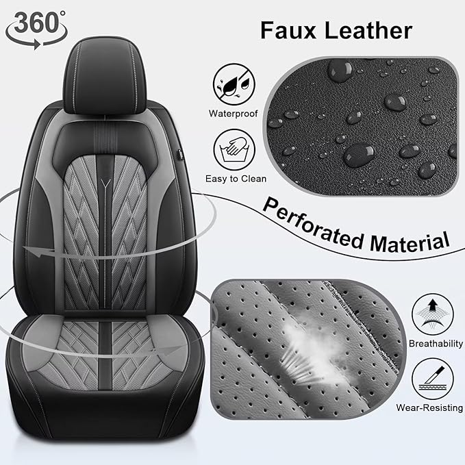 TTX LIGHTING Seat Covers Fit for Nissan Sentra 2008-2026 Seat Covers Full Set Car Seat Covers Faux Leather Breathable Waterproof Car Seat Protector (5 Seats, Black&Grey)