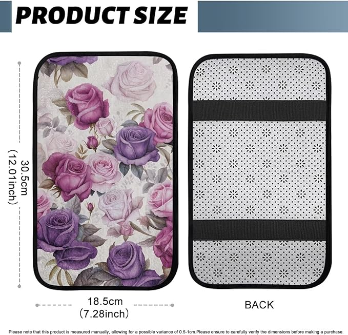 Bulopur Purple Rose Print Center Console Cover Car Center Console Cover Fashion Auto Interior Protect from Pet Claws Flannel Car Console Covers Fit for Most Cars, Vehicles, SUVs