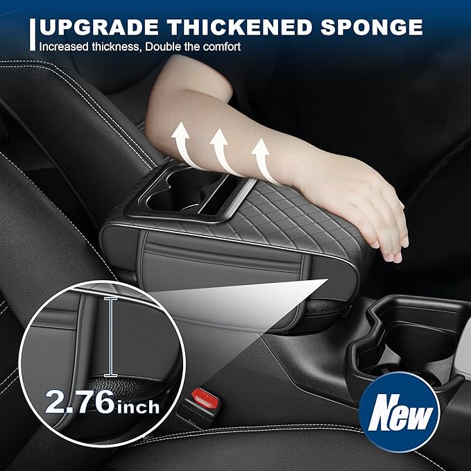 Car Center Console Cover Fit for Volkswagen Jetta Faux Leather Auto Armrest Box Cover with Cup Holder & Phone Holder Waterproof Leather Armrest Protector Cushion(Grey)