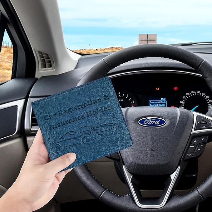New Fashion Kingdom Car Registration and Insurance Holder, Premium PU Leather Vehicle Glove Box Car Organizer Men Women Wallet Accessories Case for ID, Driver's License - Blue