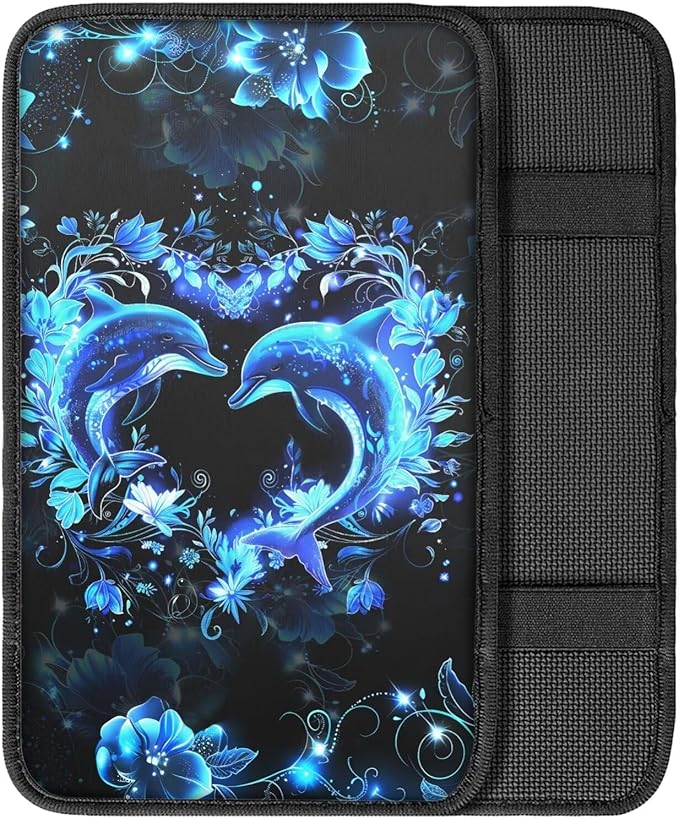 Mintutlipy Blue Glowing Dolphin Car Center Console Cover Universal Car Interior Accessories for SUV Sedans Vans Anti-Scratch Car Armrest Protector for Dogs